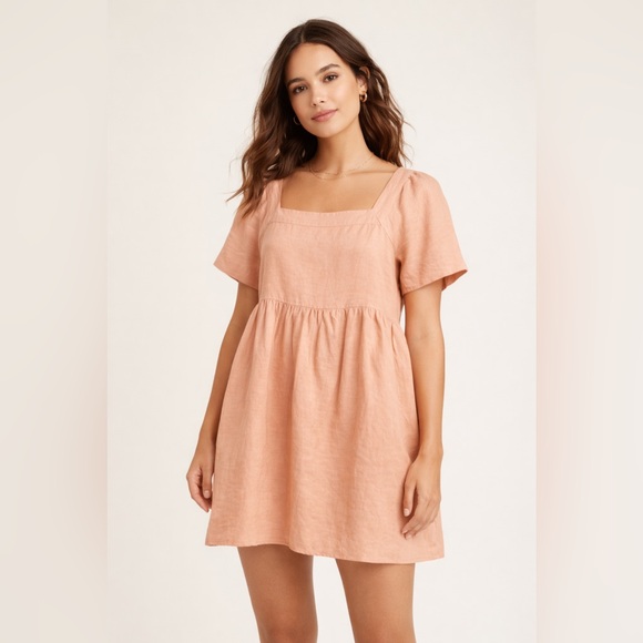 Madewell Dresses & Skirts - Madewell Linen Blend Allie Babydoll Mini Dress Peach Square Neck XS